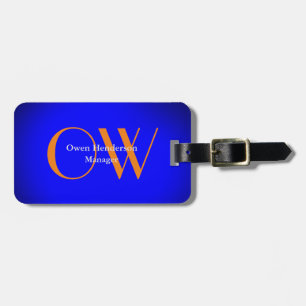 Stylish Unique Blue Orange Monogram Minimalist Luggage Tag