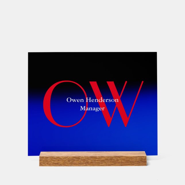 Stylish Unique Blue Red Bold Text Monogram Acrylic Sign (Front)