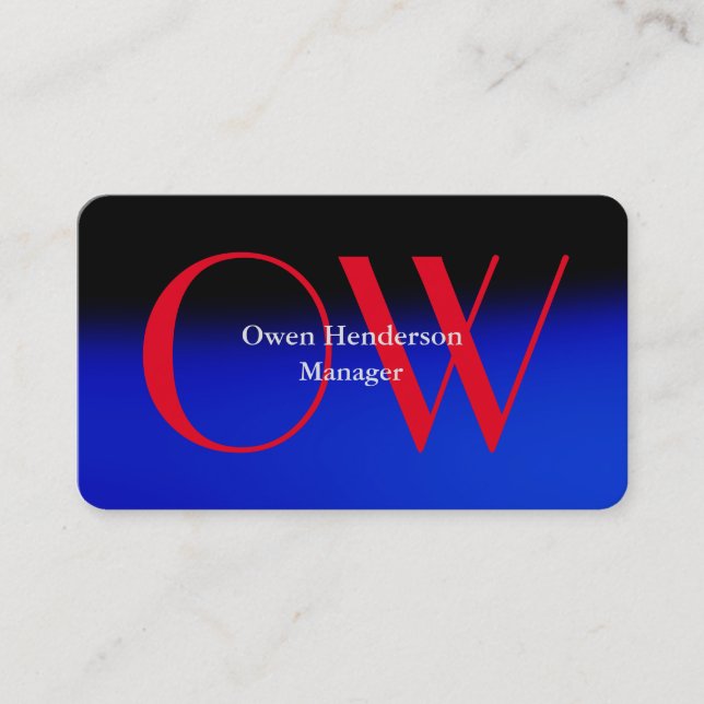 Stylish Unique Blue Red Bold Text Monogram Business Card (Front)