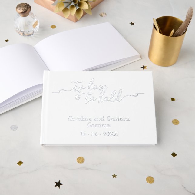 Stylish Unique Couple Names Wedding Vow Gold Guest Book (Front Open)