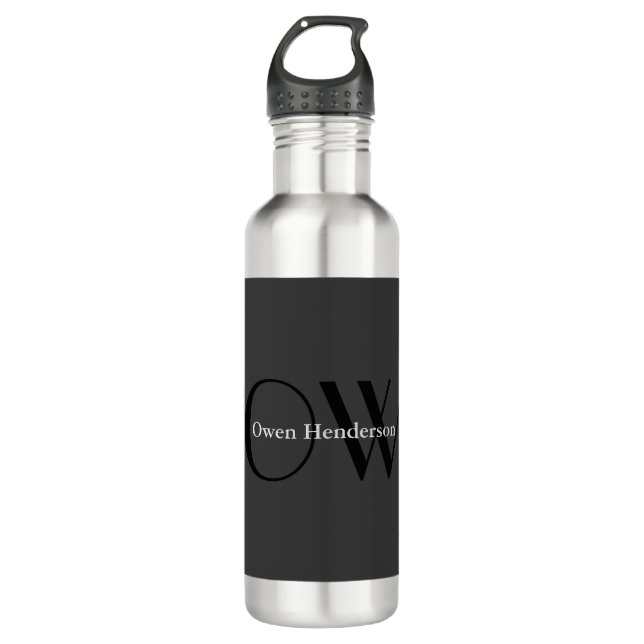 Stylish Unique Grey Black Monogram 710 Ml Water Bottle (Front)