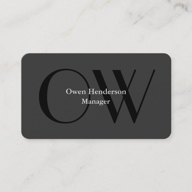 Stylish Unique Grey Black Monogram Business Card (Front)
