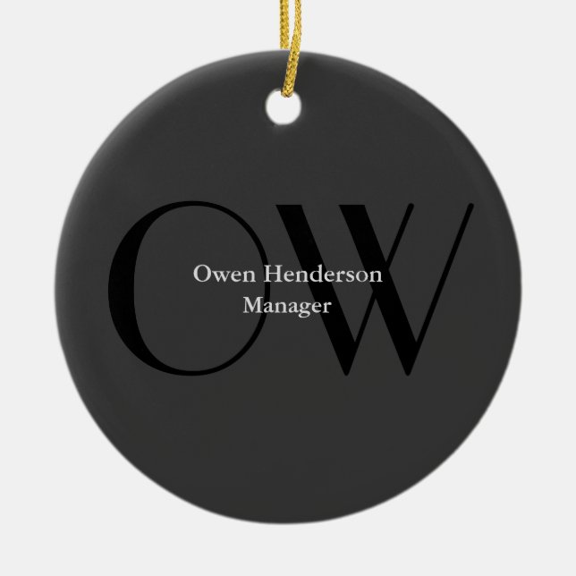 Stylish Unique Grey Black Monogram Ceramic Tree Decoration (Front)