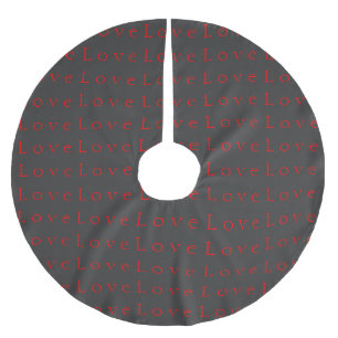 Stylish Unique Grey Red Love Wedding Brushed Polyester Tree Skirt