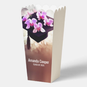 Stylish Unique Orchids Graduation Popcorn Favour Box