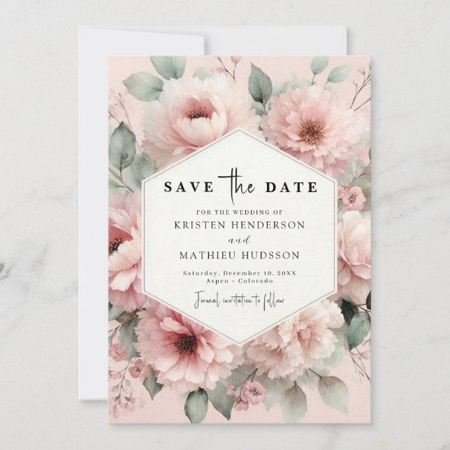 Stylish Unique Pink Floral Wedding Save The Date (Front)