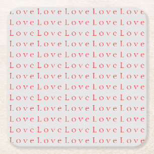 Stylish Unique Red Love Wedding Square Paper Coaster