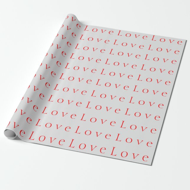 Stylish Unique White Red Love Wedding Wrapping Paper (Unrolled)