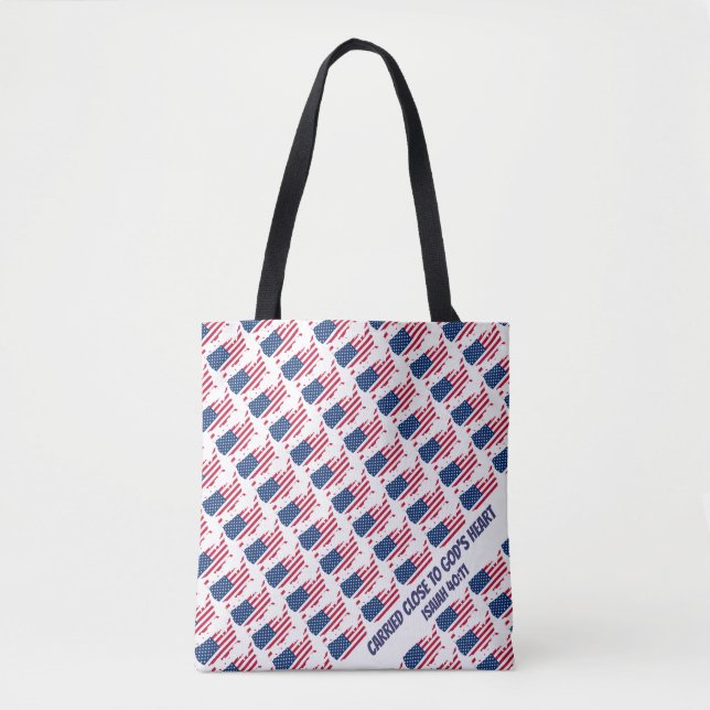 Stylish US AMERICA FLAG God's Heart Isaiah 40 Tote Bag (Front)