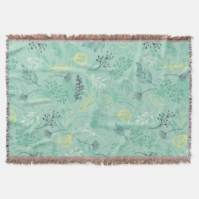 Stylish various foliage green pattern throw blanket (Front)