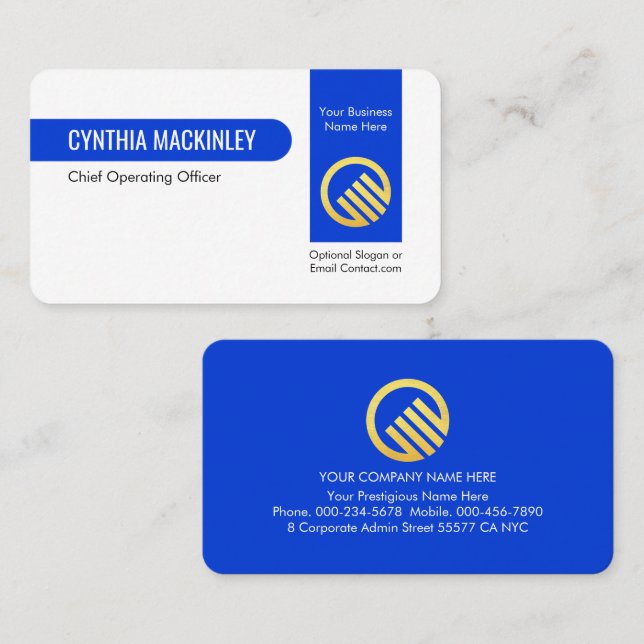 Stylish Vertical Blue Line Private Enterprise Business Card (Front/Back)