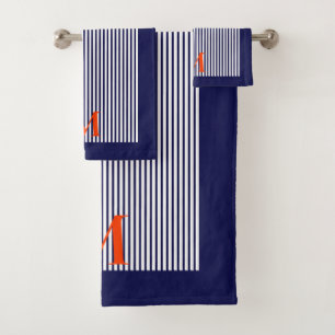 Stylish Vertical Blue Stripes Coastal  Bath Towel Set