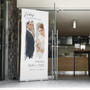 Stylish Vertical Brush Stroke Custom Photo Wedding Retractable Banner