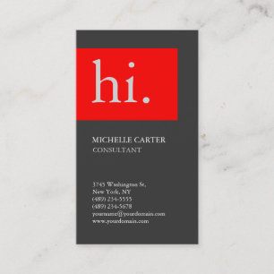 Stylish Vertical Elegant Plain Grey Red Chic Hello Business Card