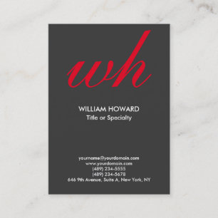 Stylish Vertical Modern Monogram Grey Red Business Card