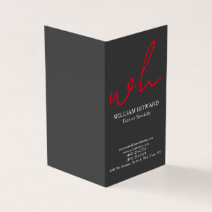 Stylish Vertical Modern Monogram Grey Red Business Card