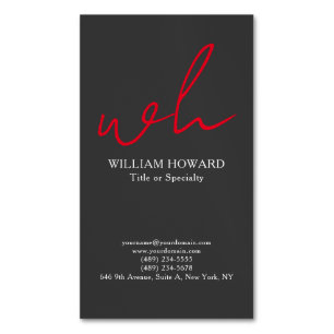 Stylish Vertical Modern Monogram Grey Red Magnetic Business Card