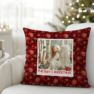Stylish Vintage Angel Red Gold Holiday Christmas  Cushion