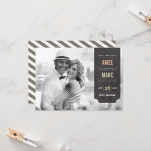 Stylish Vintage Black Tab Photo Save The Date Invitation
