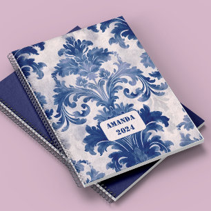 Stylish vintage Blue toile de jouy monogram Planner