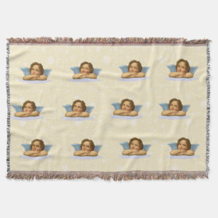 Stylish vintage cherubs & light orbs on ivory throw blanket