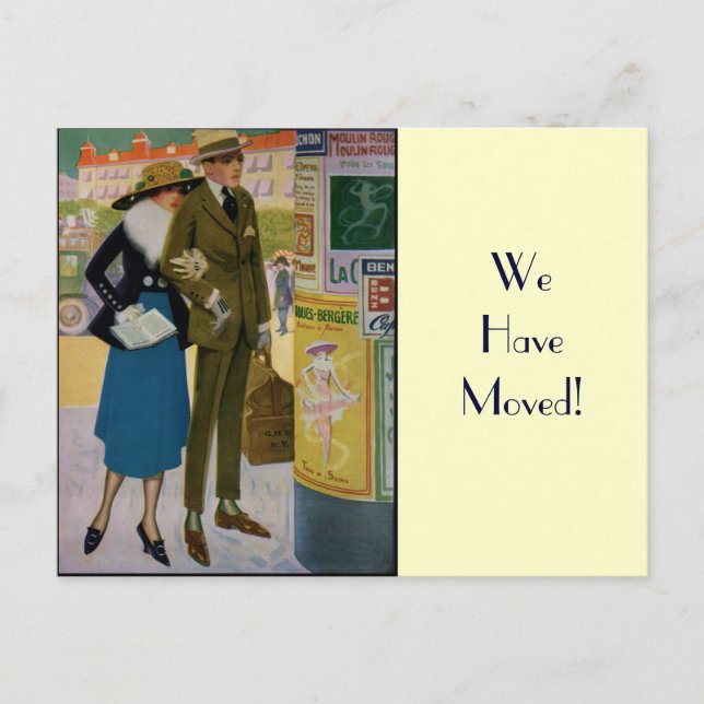 Stylish Vintage Couple Change of Address Announcement Postcard (Front)