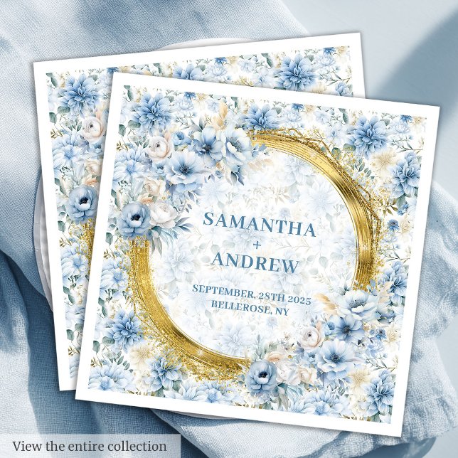 Stylish Vintage Dusty Blue Gold Sparkle Wedding  Napkin (Stylish Vintage Dusty Blue Gold Sparkle Wedding Paper Dinner Napkins)