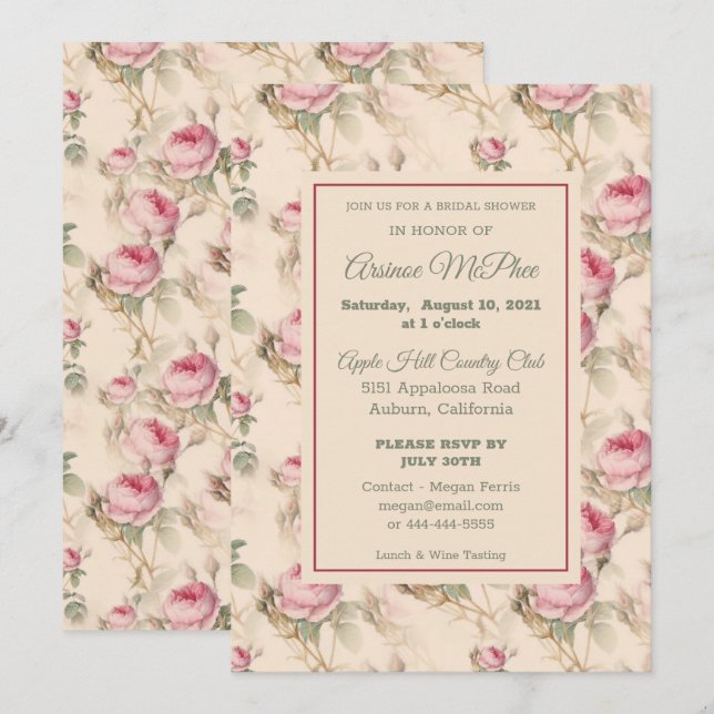 Stylish Vintage Floral Bridal Shower Invitation (Front/Back)