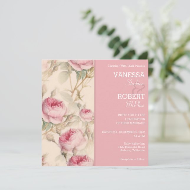 Stylish Vintage Floral Wedding Invitation (Standing Front)