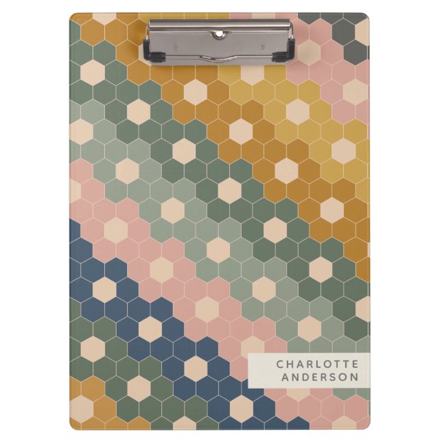 Stylish Vintage Geometric Hexagons Personalised   Clipboard (Front)
