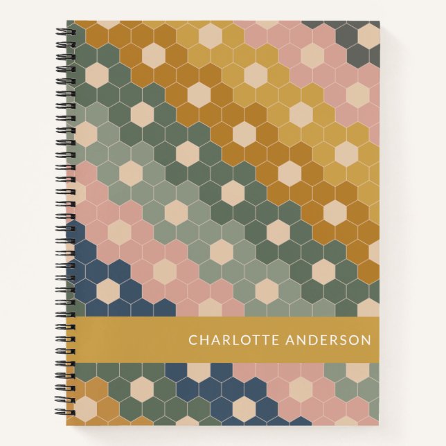 Stylish Vintage Geometric Hexagons Personalised Notebook (Front)