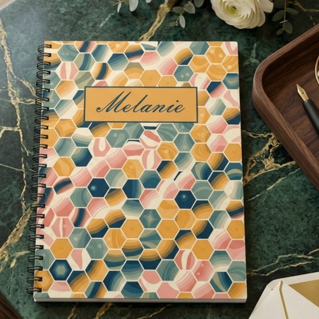 Stylish Vintage Geometric Hexagons Personalised Notebook (Creator Uploaded)