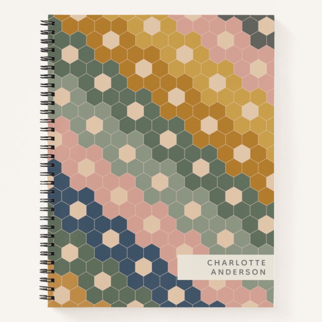 Stylish Vintage Geometric Hexagons Personalised Notebook (Front)