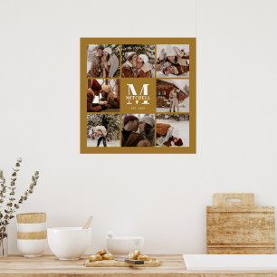 Stylish Vintage Gold Family Photo Collage Keepsake Poster