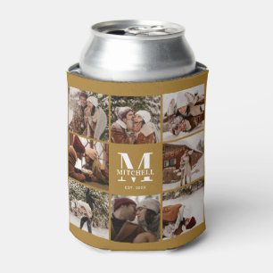 Stylish Vintage Gold Photo Collage Keepsake Can Cooler
