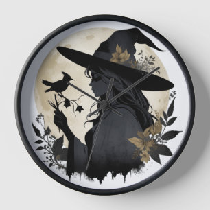 Stylish Vintage Halloween Witch Large Clock