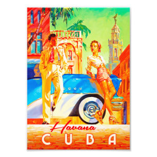 Stylish Vintage Havana Streets Poster. Photo Print