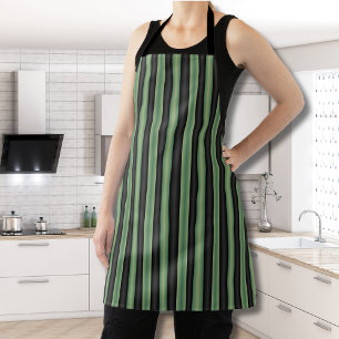 Stylish Vintage Olive Sage Green Black 3D Striped  Apron
