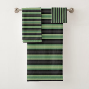 Stylish Vintage Olive Sage Green Black 3D Striped  Bath Towel Set