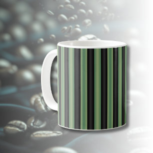 Stylish Vintage Olive Sage Green Black 3D Striped  Coffee Mug