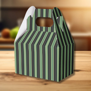 Stylish Vintage Olive Sage Green Black 3D Striped Favour Box