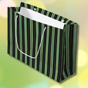 Stylish Vintage Olive Sage Green Black 3D Striped  Large Gift Bag