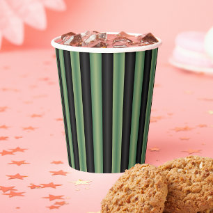 Stylish Vintage Olive Sage Green Black 3D Striped  Paper Cups