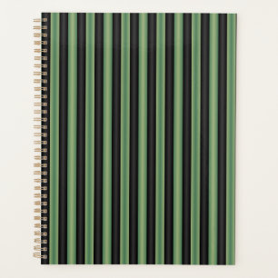Stylish Vintage Olive Sage Green Black 3D Striped  Planner