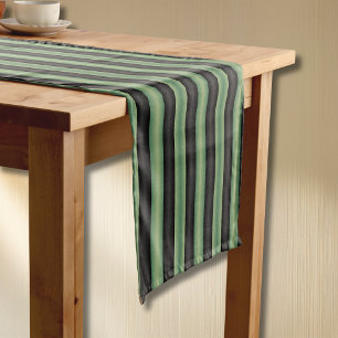 Stylish Vintage Olive Sage Green Black 3D Striped  Short Table Runner