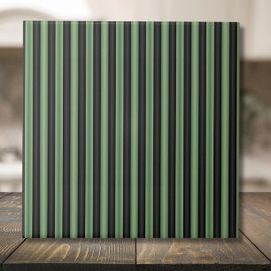 Stylish Vintage Olive Sage Green Black 3D Striped  Tile