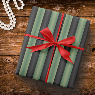 Stylish Vintage Olive Sage Green Black 3D Striped  Wrapping Paper