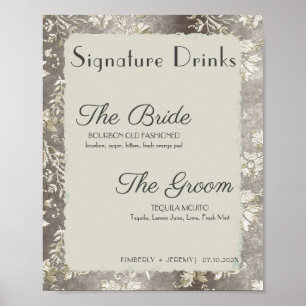 Stylish Vintage Pewter Wedding Signature Drinks Poster