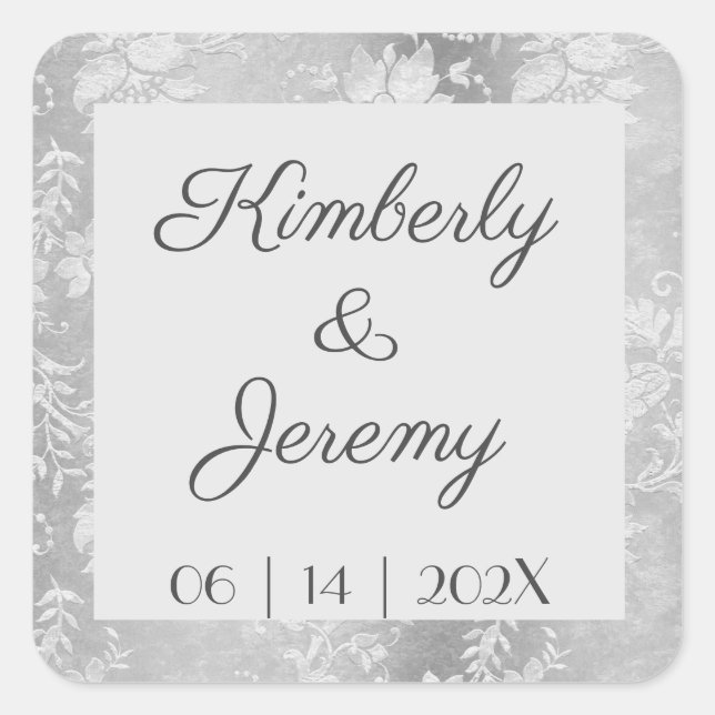 Stylish Vintage Pewter Wedding  Square Sticker (Front)