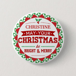 Stylish Vintage style Personalised Xmas typography 6 Cm Round Badge